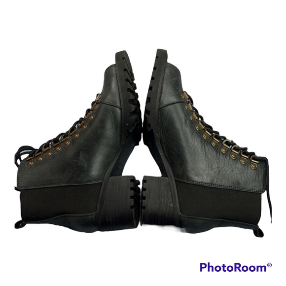 VON Dutch Shotgun Leather Heeled Boots Lace-Up Open-Toe Bootie Black 7M - Picture 10 of 15